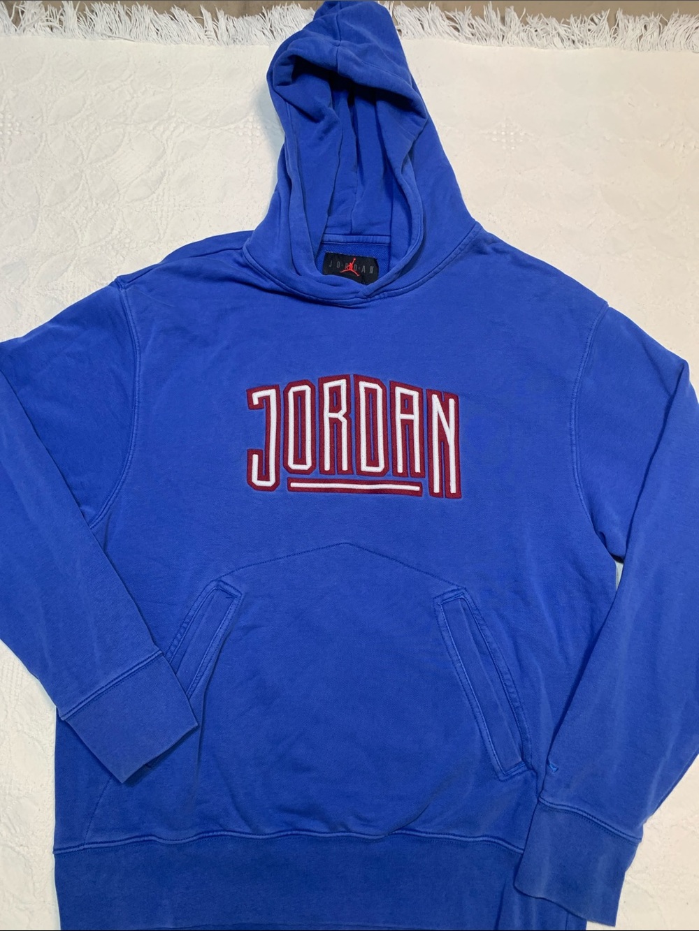 Jordan Royal Blue Pullover Hoodie with Red-Trim Logo